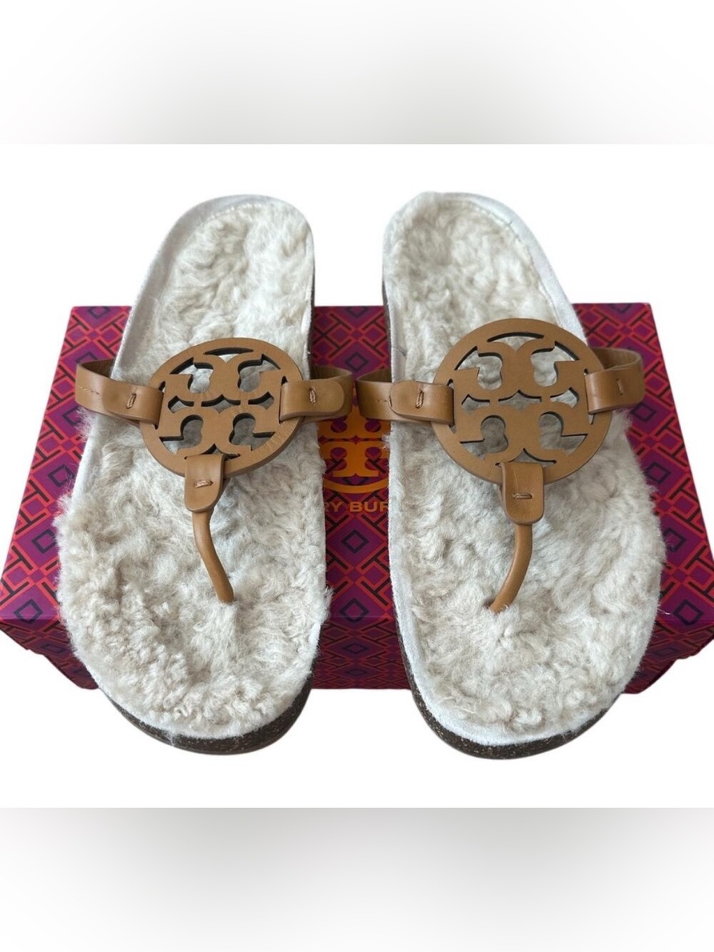 Tory Burch Miller Cloud Shearling Sandals 11‎ Caramel